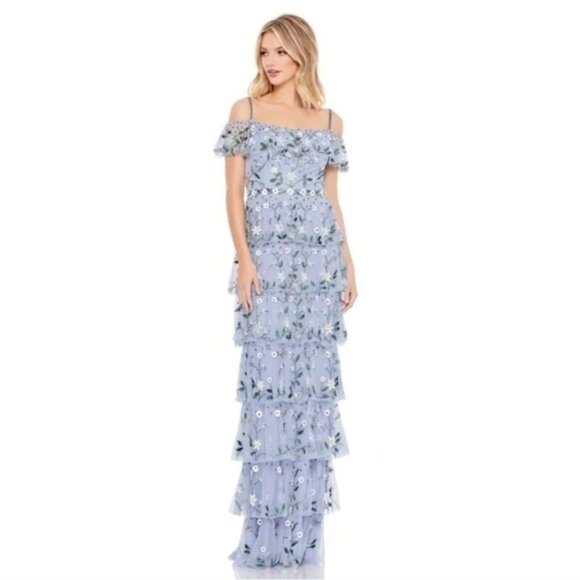 NEW MAC DUGGAL Off The Shoulder Embroidered Ruffle Tiered Gown 9069‎ SZ 6 - Picture 3 of 13